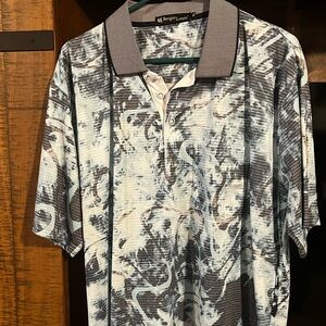 Men's Short-Sleeve Printed Polo in Blue and Gray